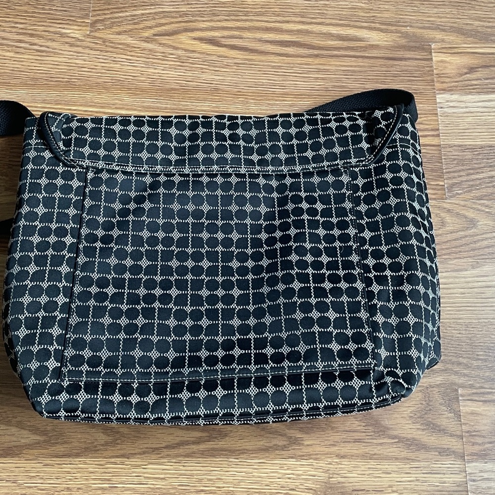KATE SPADE Noel Jacquard Black/White Canvas Flap Messenger Crossbody Tote Bag - Picture 9 of 15